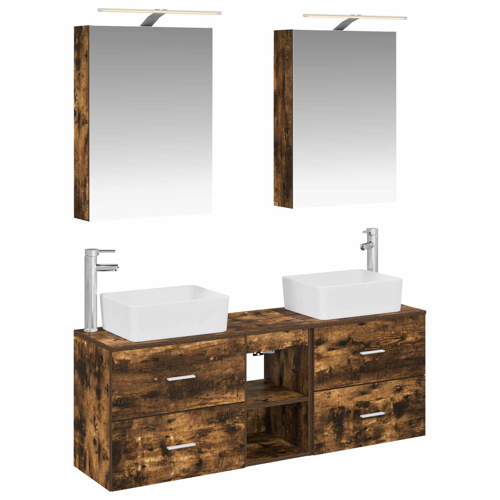 Badkamermeubelset 5 pcs Gerookt eiken Bewerkt hout en glas is nu te koop bij PeponiXL, paradijselijk wonen!