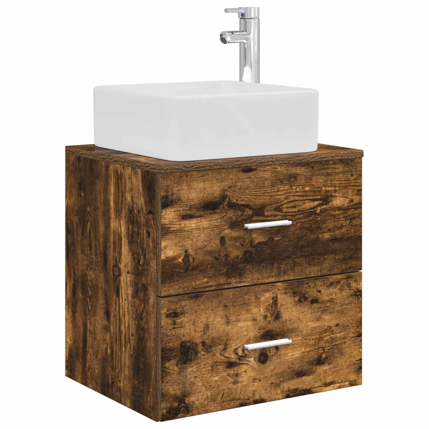 Badkamermeubelset 5 pcs Gerookt eiken Bewerkt hout en glas is nu te koop bij PeponiXL, paradijselijk wonen!