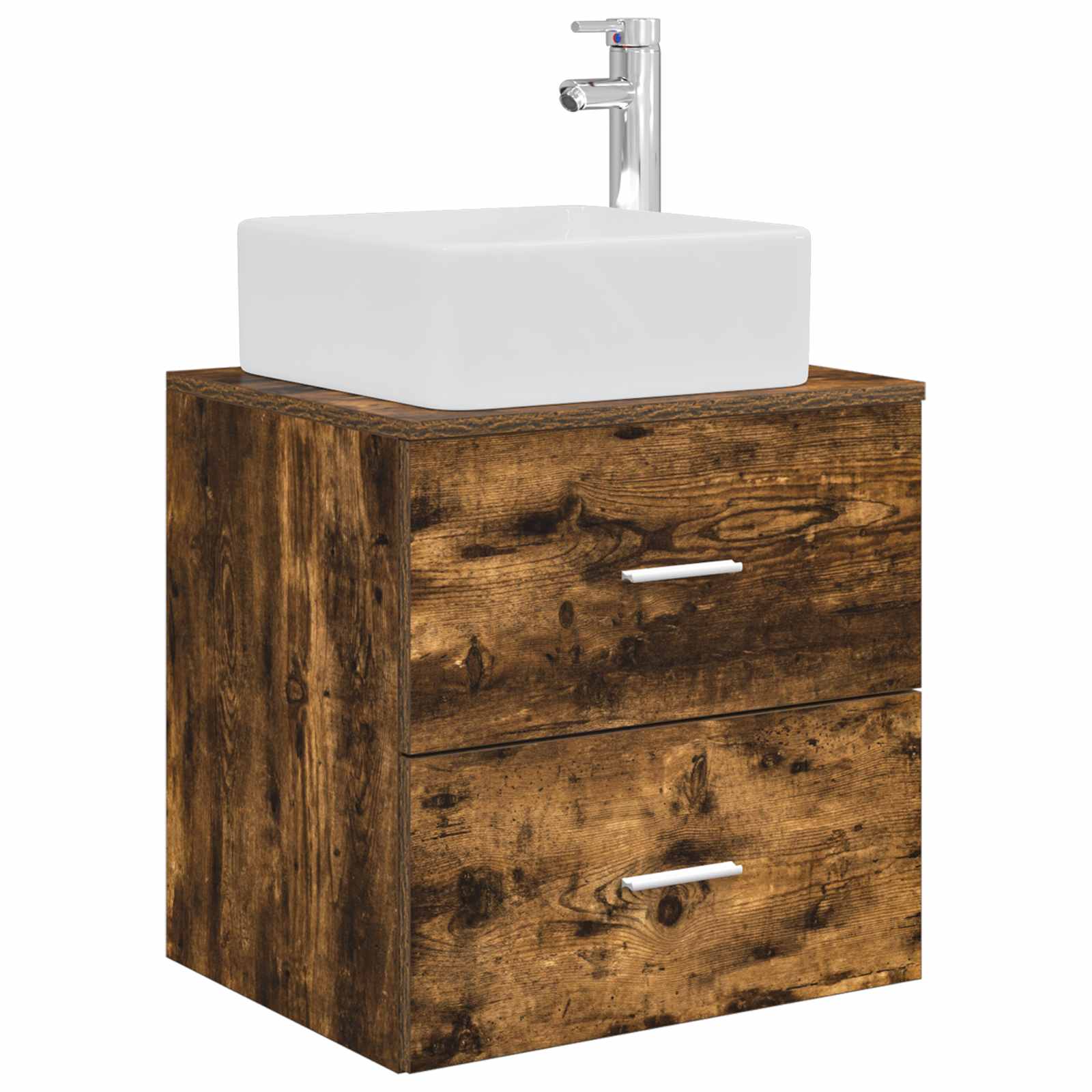 Badkamermeubelset 5 pcs Gerookt eiken Bewerkt hout en glas is nu te koop bij PeponiXL, paradijselijk wonen!
