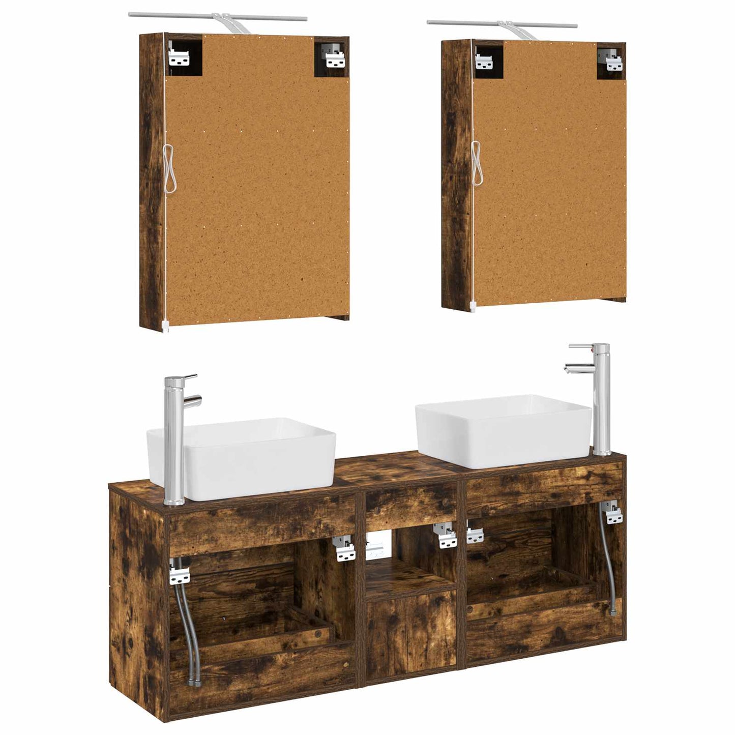 Badkamermeubelset 5 pcs Gerookt eiken Bewerkt hout en glas is nu te koop bij PeponiXL, paradijselijk wonen!