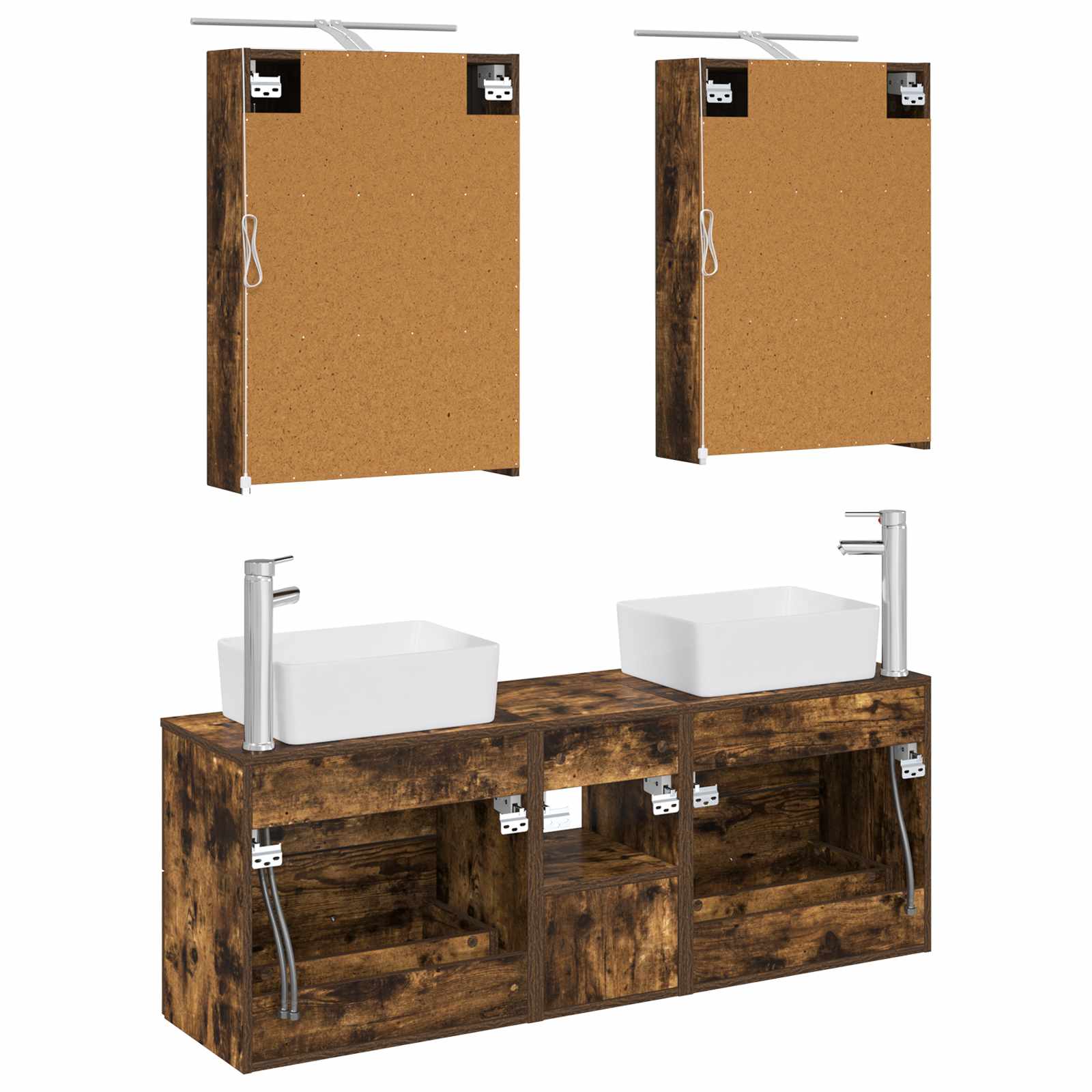 Badkamermeubelset 5 pcs Gerookt eiken Bewerkt hout en glas is nu te koop bij PeponiXL, paradijselijk wonen!