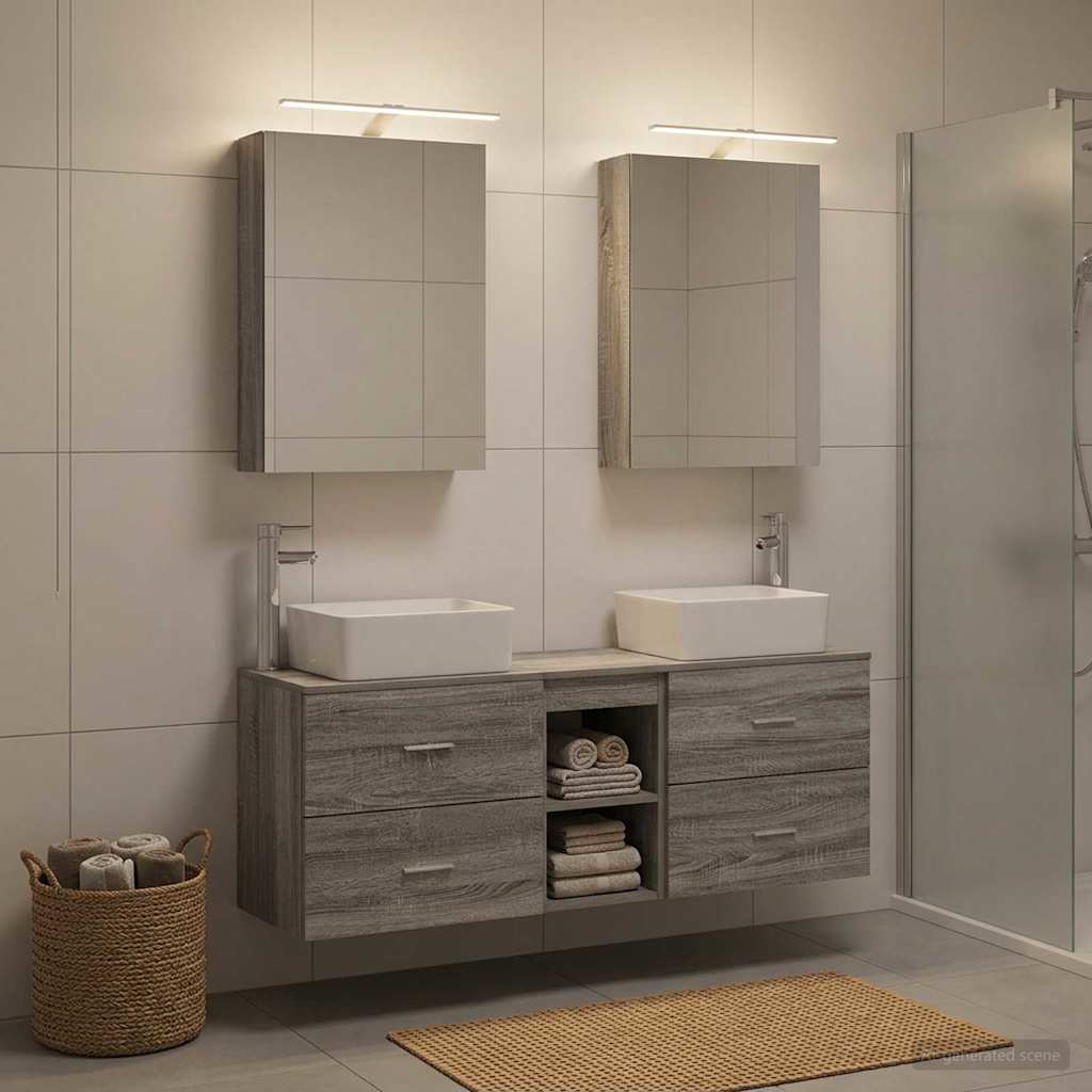 Badkamermeubelset 5 pcs Grijs Sonoma Bewerkt hout en glas is nu te koop bij PeponiXL, paradijselijk wonen!