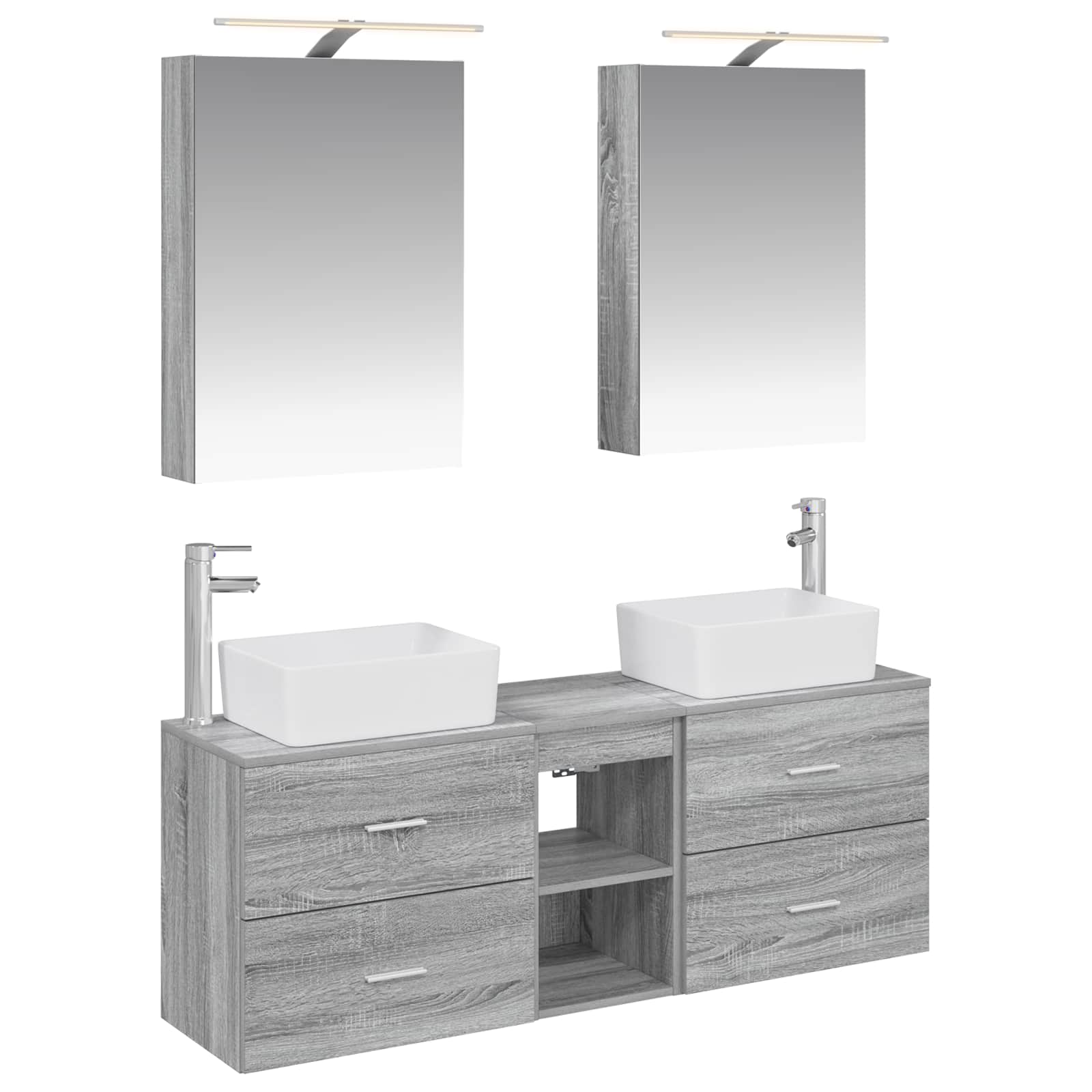Badkamermeubelset 5 pcs Grijs Sonoma Bewerkt hout en glas is nu te koop bij PeponiXL, paradijselijk wonen!