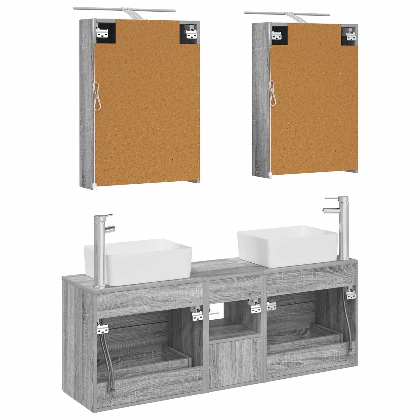 Badkamermeubelset 5 pcs Grijs Sonoma Bewerkt hout en glas is nu te koop bij PeponiXL, paradijselijk wonen!