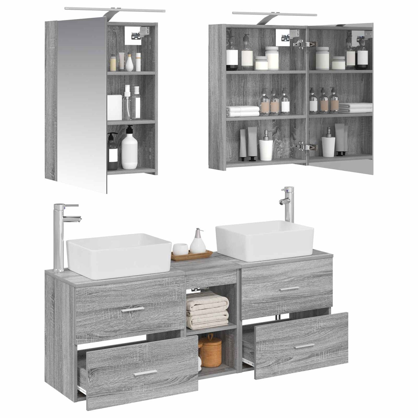 Badkamermeubelset 5 pcs Grijs Sonoma Bewerkt hout en glas is nu te koop bij PeponiXL, paradijselijk wonen!