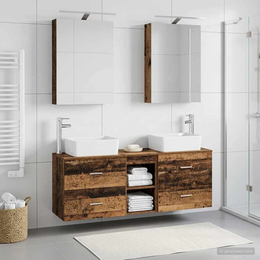 Badkamermeubelset 5 pcs Oud hout Bewerkt hout en glas is nu te koop bij PeponiXL, paradijselijk wonen!