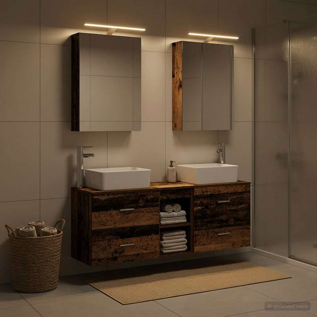Badkamermeubelset 5 pcs Oud hout Bewerkt hout en glas is nu te koop bij PeponiXL, paradijselijk wonen!