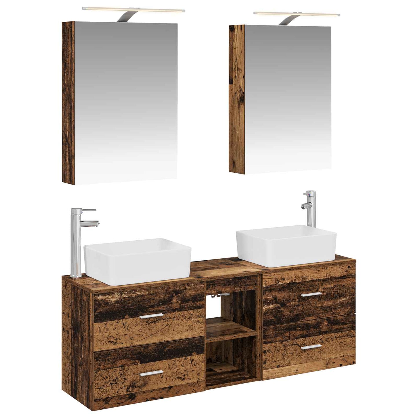 Badkamermeubelset 5 pcs Oud hout Bewerkt hout en glas is nu te koop bij PeponiXL, paradijselijk wonen!