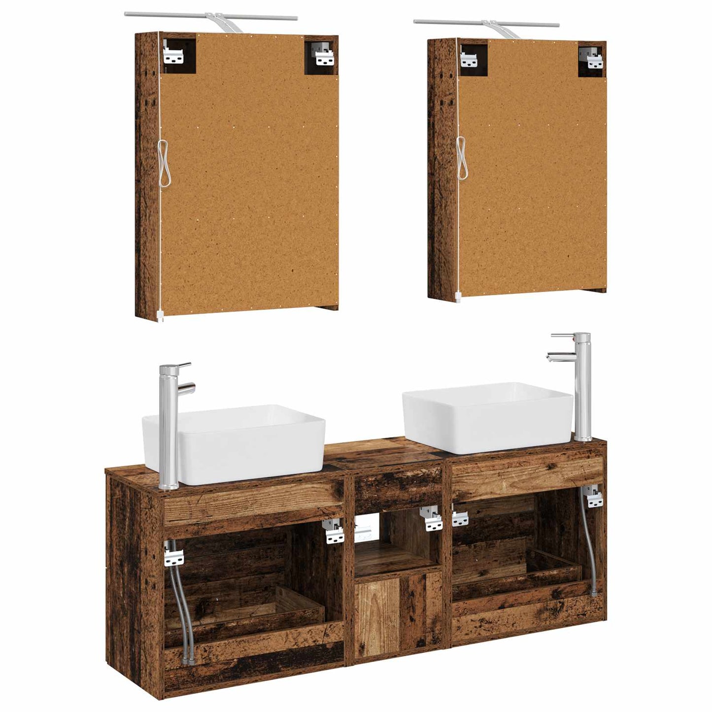 Badkamermeubelset 5 pcs Oud hout Bewerkt hout en glas is nu te koop bij PeponiXL, paradijselijk wonen!