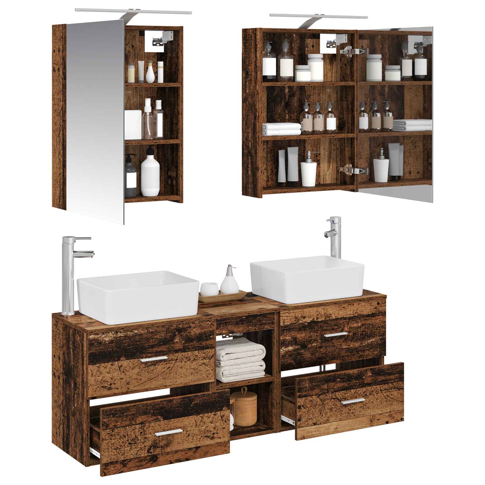 Badkamermeubelset 5 pcs Oud hout Bewerkt hout en glas is nu te koop bij PeponiXL, paradijselijk wonen!