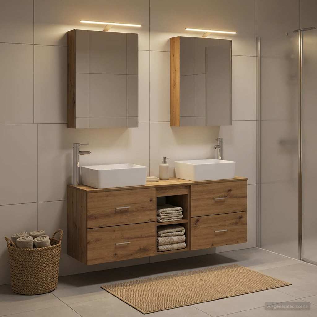 Badkamermeubelset 5 pcs Artisanaal eiken Bewerkt hout en glas is nu te koop bij PeponiXL, paradijselijk wonen!