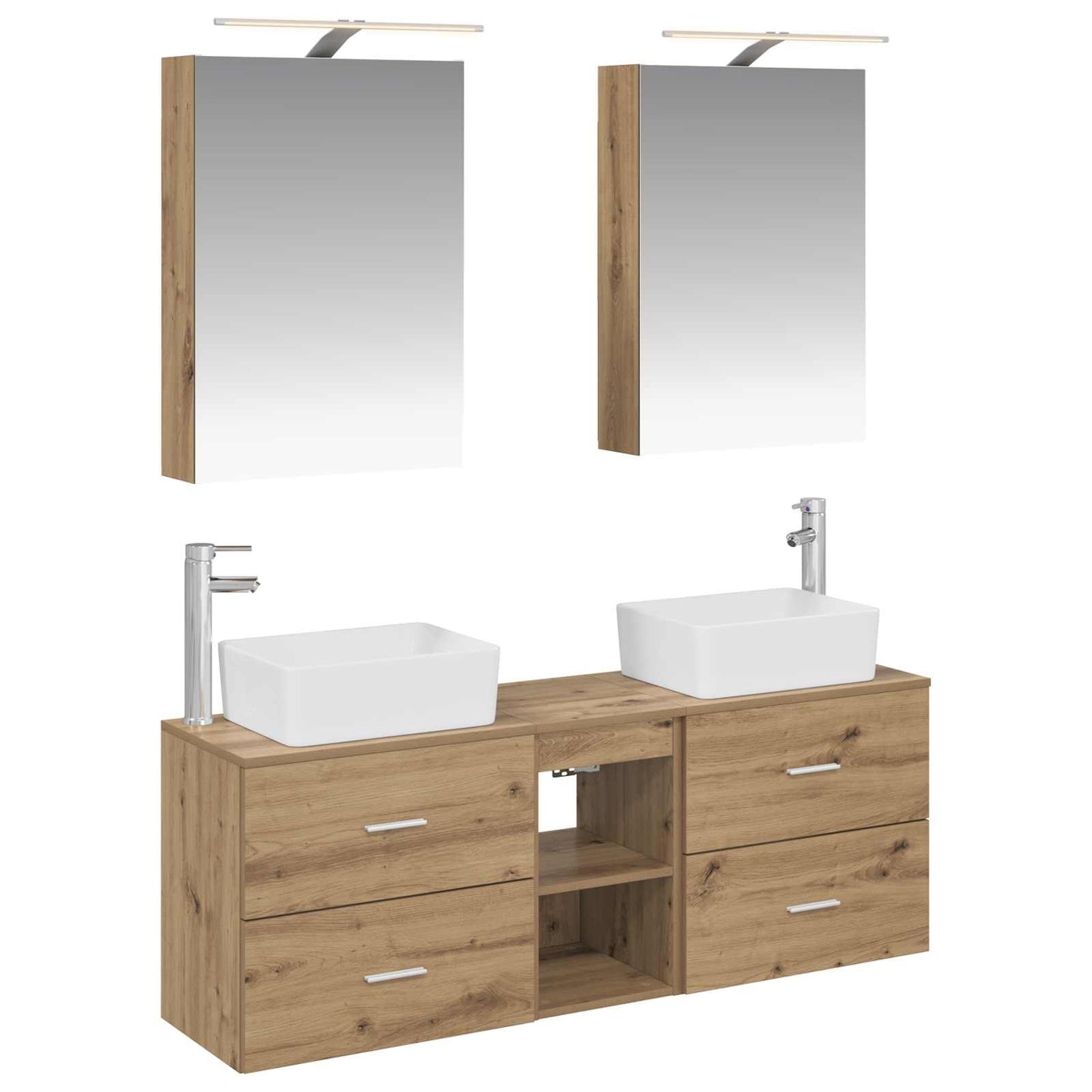 Badkamermeubelset 5 pcs Artisanaal eiken Bewerkt hout en glas is nu te koop bij PeponiXL, paradijselijk wonen!