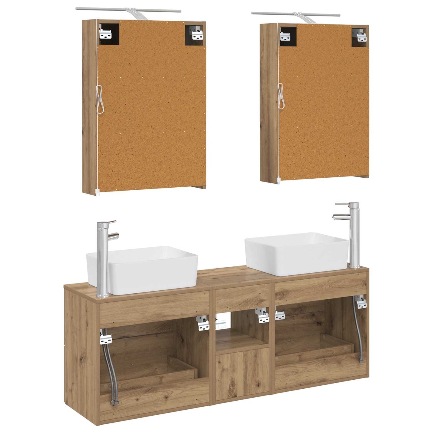 Badkamermeubelset 5 pcs Artisanaal eiken Bewerkt hout en glas is nu te koop bij PeponiXL, paradijselijk wonen!