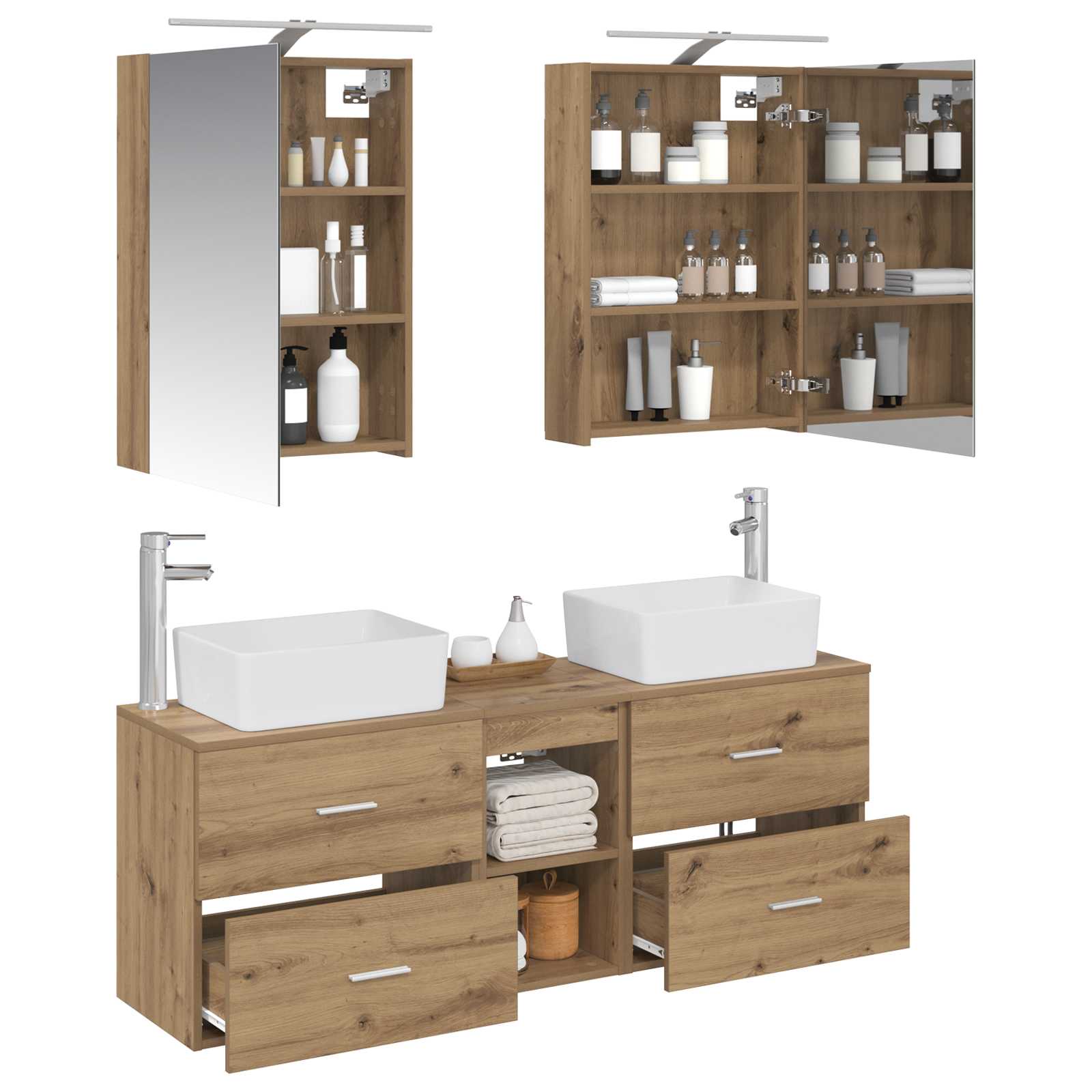 Badkamermeubelset 5 pcs Artisanaal eiken Bewerkt hout en glas is nu te koop bij PeponiXL, paradijselijk wonen!
