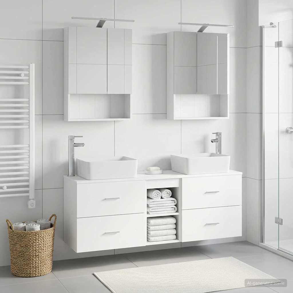 Badkamermeubelset 5 pcs Wit Bewerkt hout en glas is nu te koop bij PeponiXL, paradijselijk wonen!