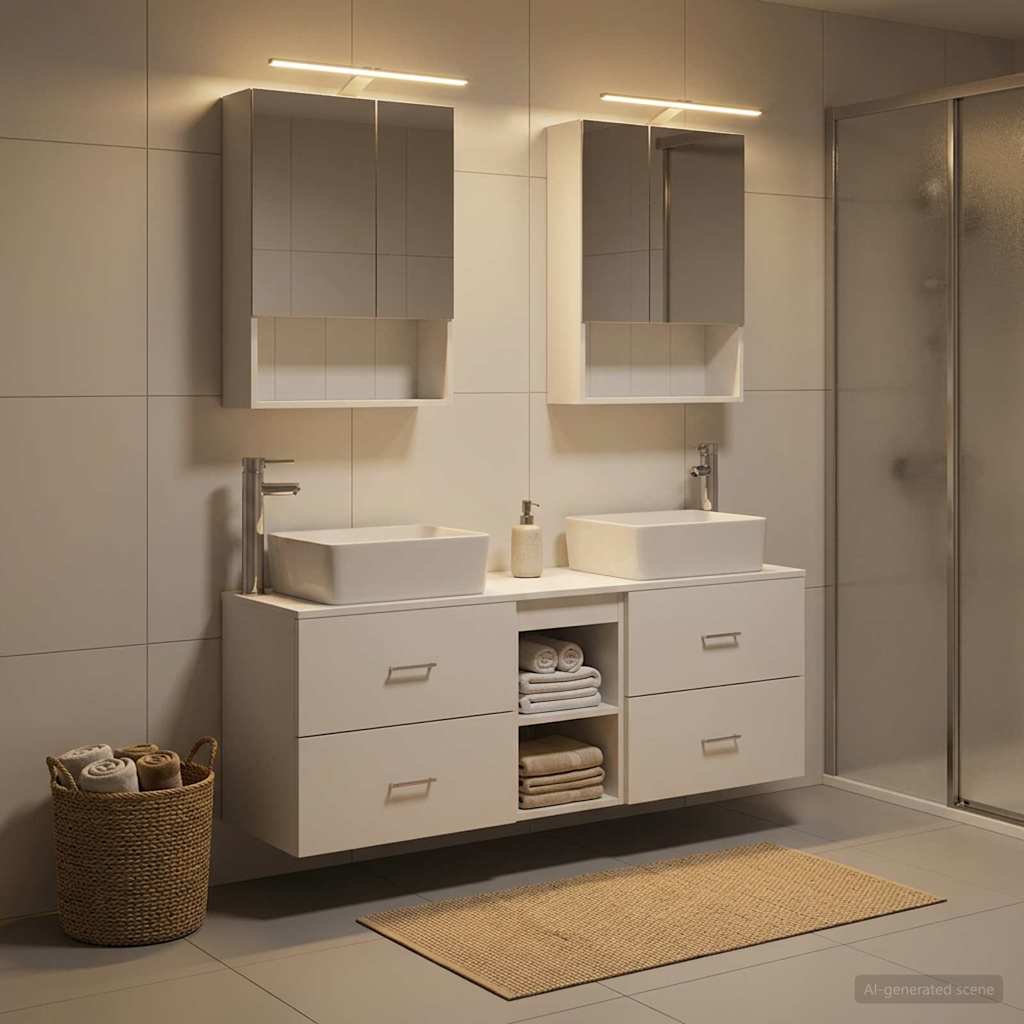Badkamermeubelset 5 pcs Wit Bewerkt hout en glas is nu te koop bij PeponiXL, paradijselijk wonen!