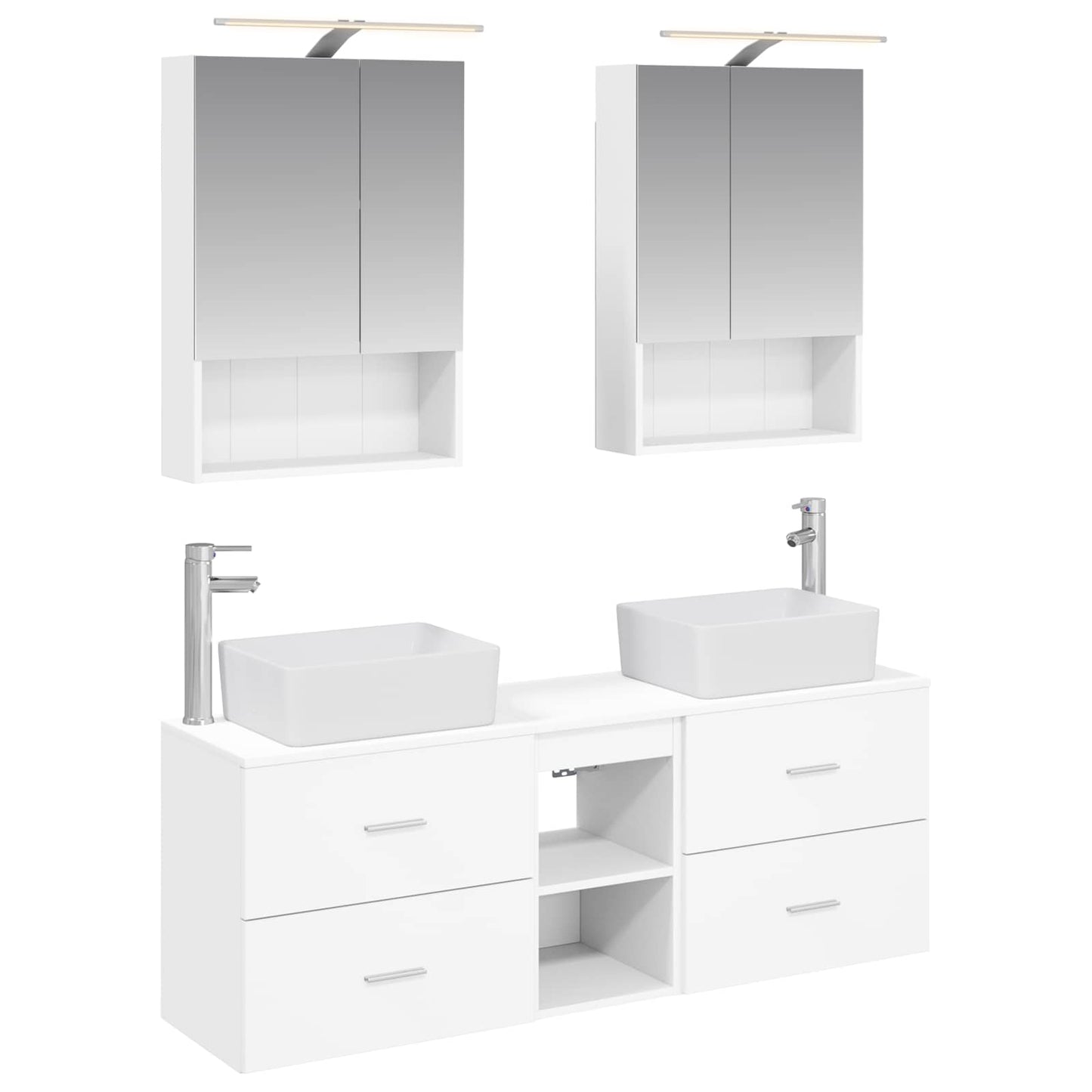 Badkamermeubelset 5 pcs Wit Bewerkt hout en glas is nu te koop bij PeponiXL, paradijselijk wonen!