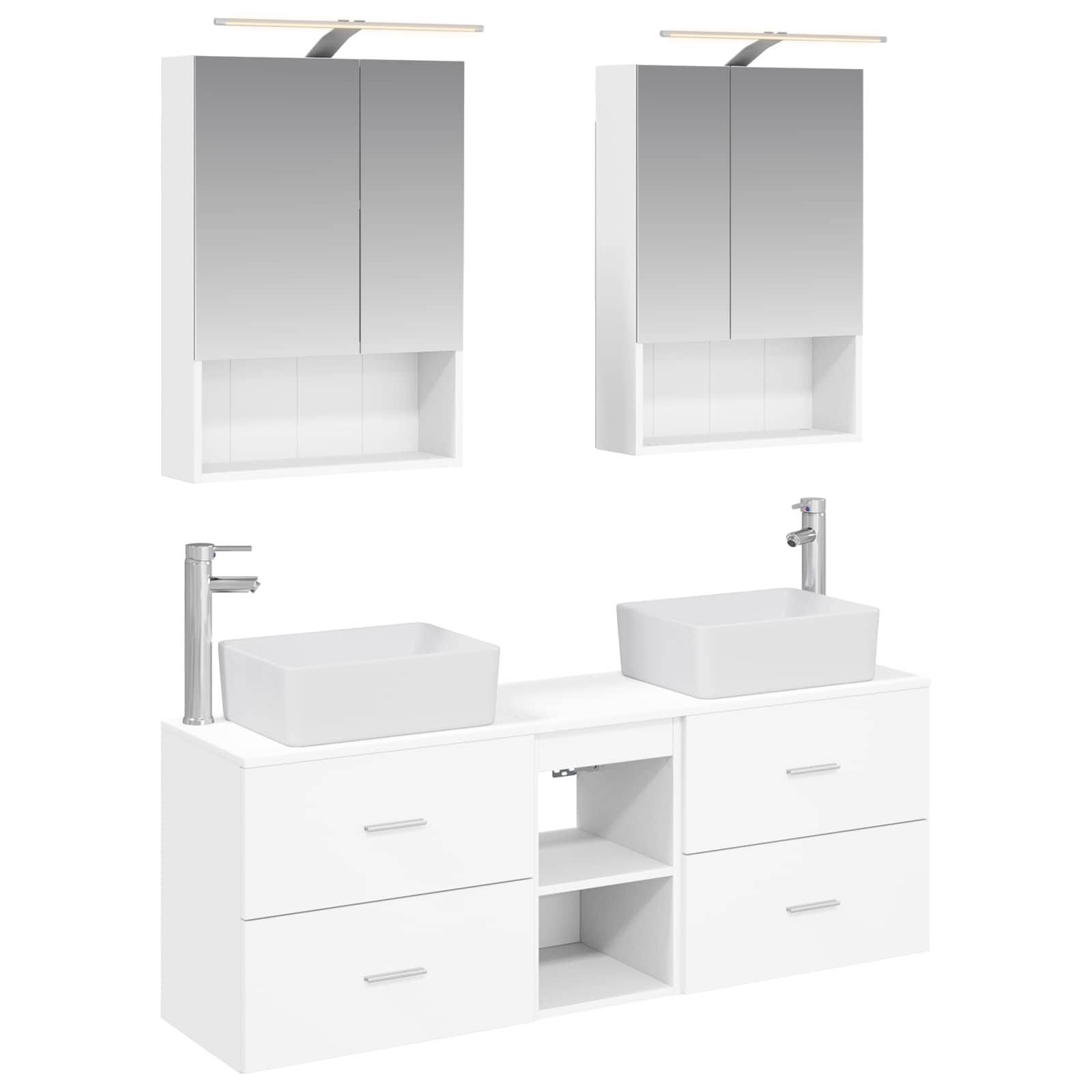 Badkamermeubelset 5 pcs Wit Bewerkt hout en glas is nu te koop bij PeponiXL, paradijselijk wonen!