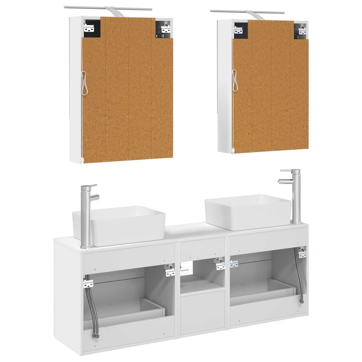 Badkamermeubelset 5 pcs Wit Bewerkt hout en glas is nu te koop bij PeponiXL, paradijselijk wonen!