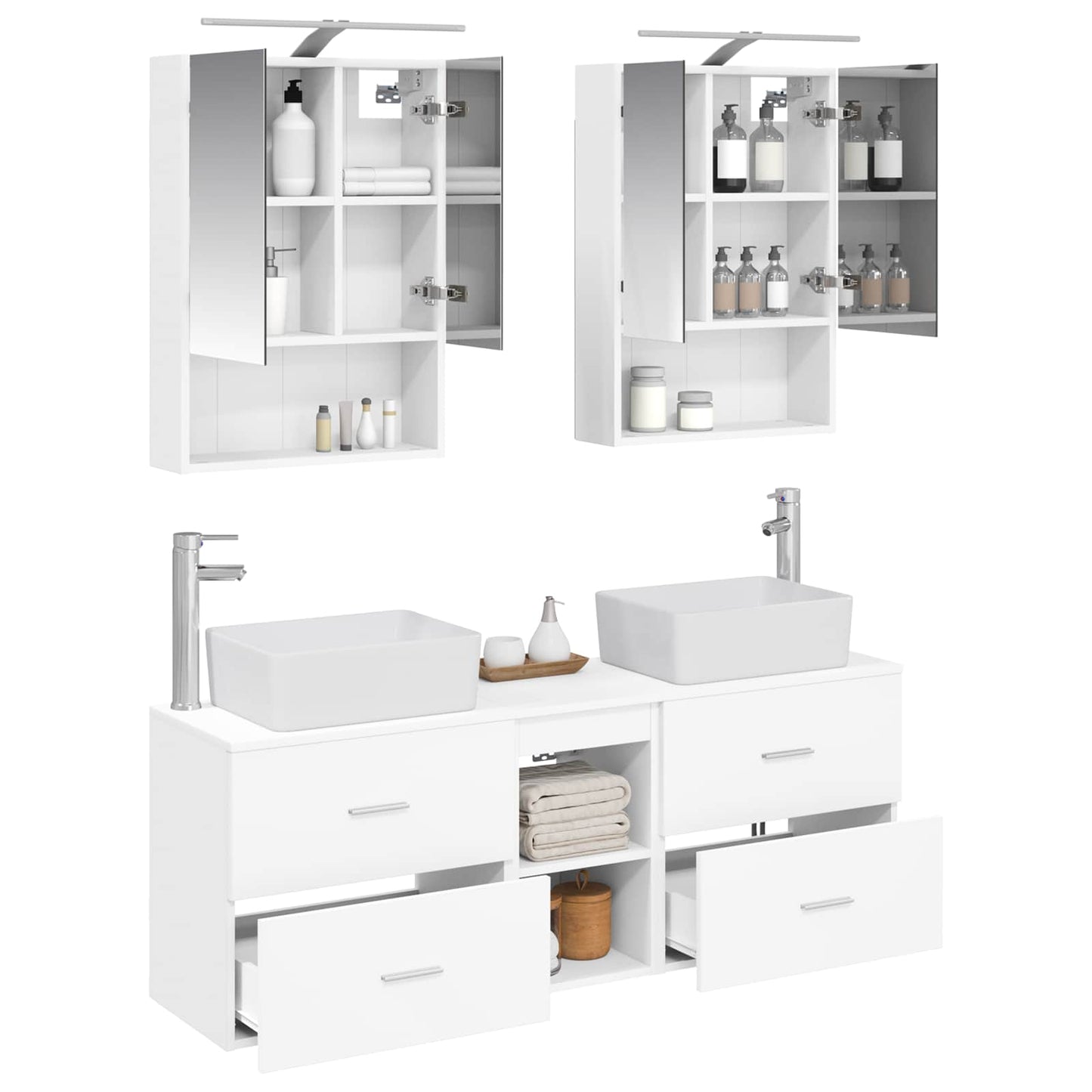 Badkamermeubelset 5 pcs Wit Bewerkt hout en glas is nu te koop bij PeponiXL, paradijselijk wonen!