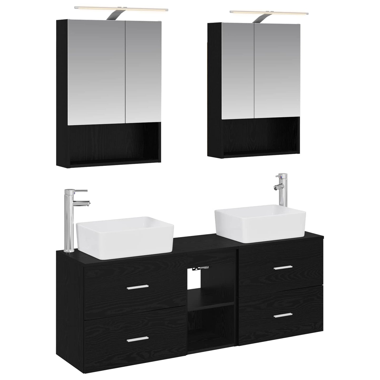 Badkamermeubelset 5 pcs Zwart eiken Bewerkt hout en glas is nu te koop bij PeponiXL, paradijselijk wonen!