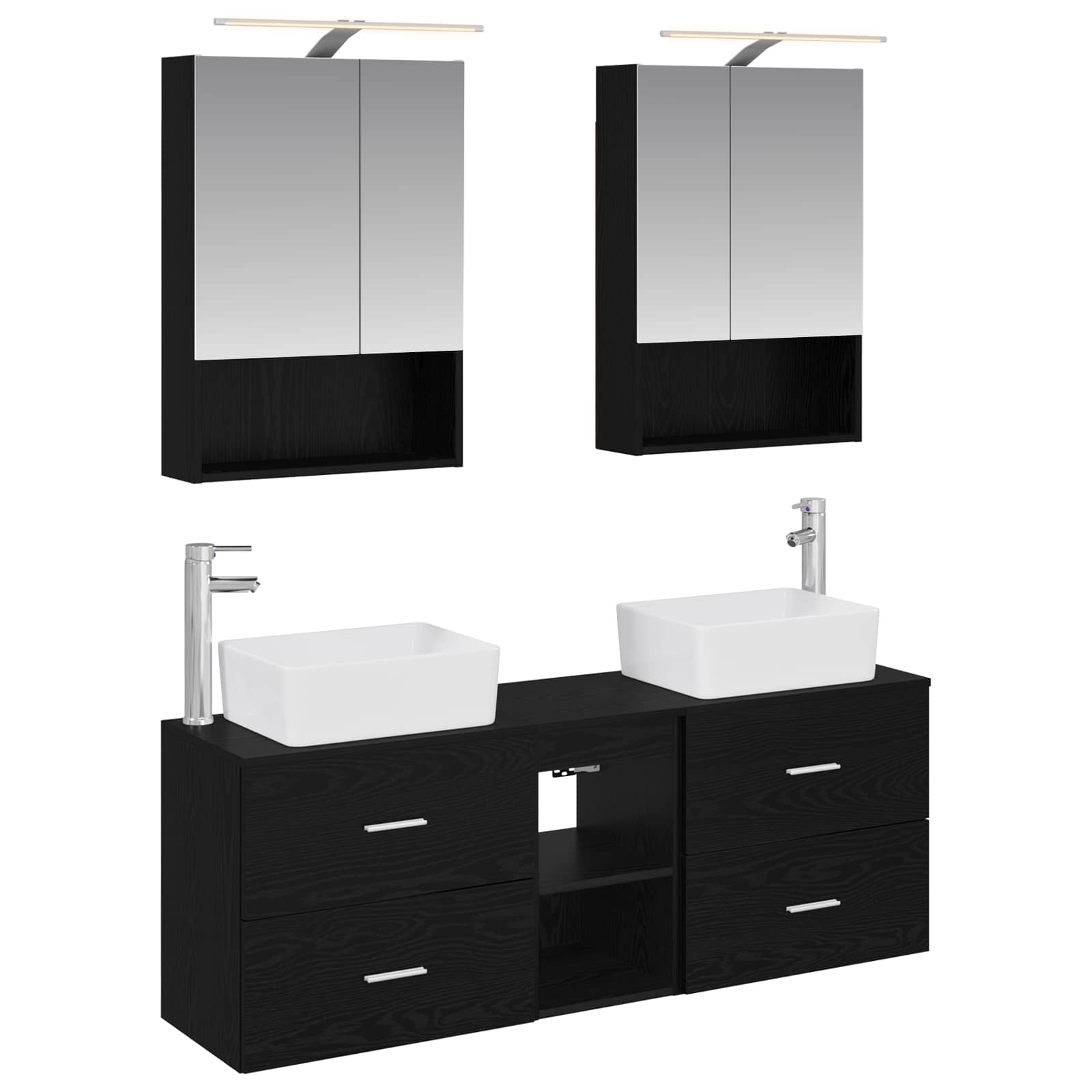 Badkamermeubelset 5 pcs Zwart eiken Bewerkt hout en glas is nu te koop bij PeponiXL, paradijselijk wonen!