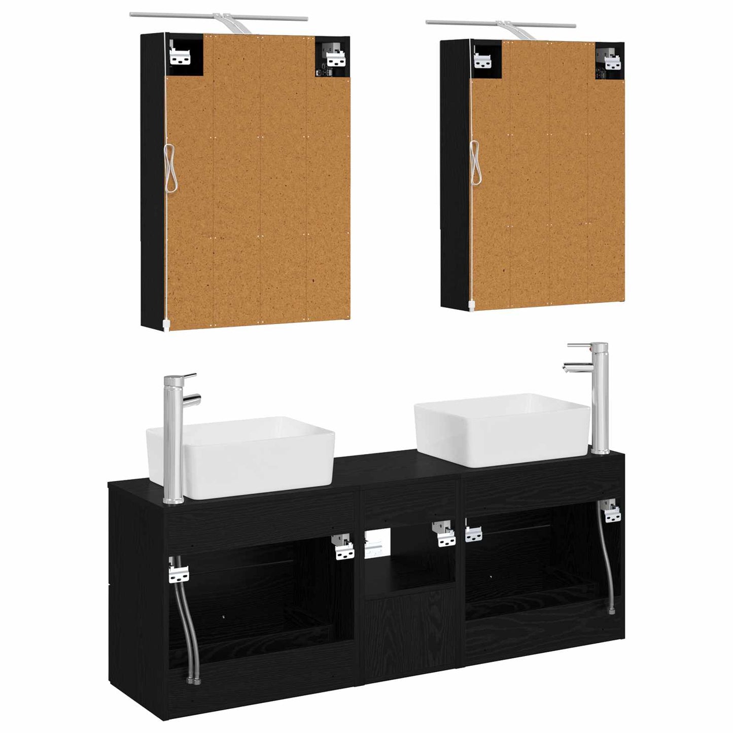 Badkamermeubelset 5 pcs Zwart eiken Bewerkt hout en glas is nu te koop bij PeponiXL, paradijselijk wonen!