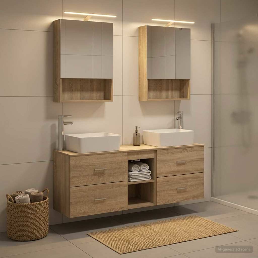 Badkamermeubelset 5 pcs Sonoma Eiken Bewerkt hout en glas is nu te koop bij PeponiXL, paradijselijk wonen!