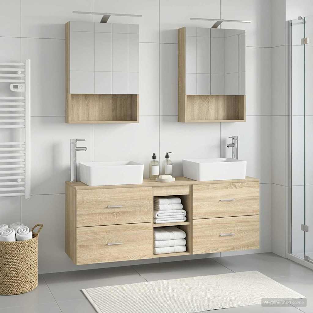 Badkamermeubelset 5 pcs Sonoma Eiken Bewerkt hout en glas is nu te koop bij PeponiXL, paradijselijk wonen!