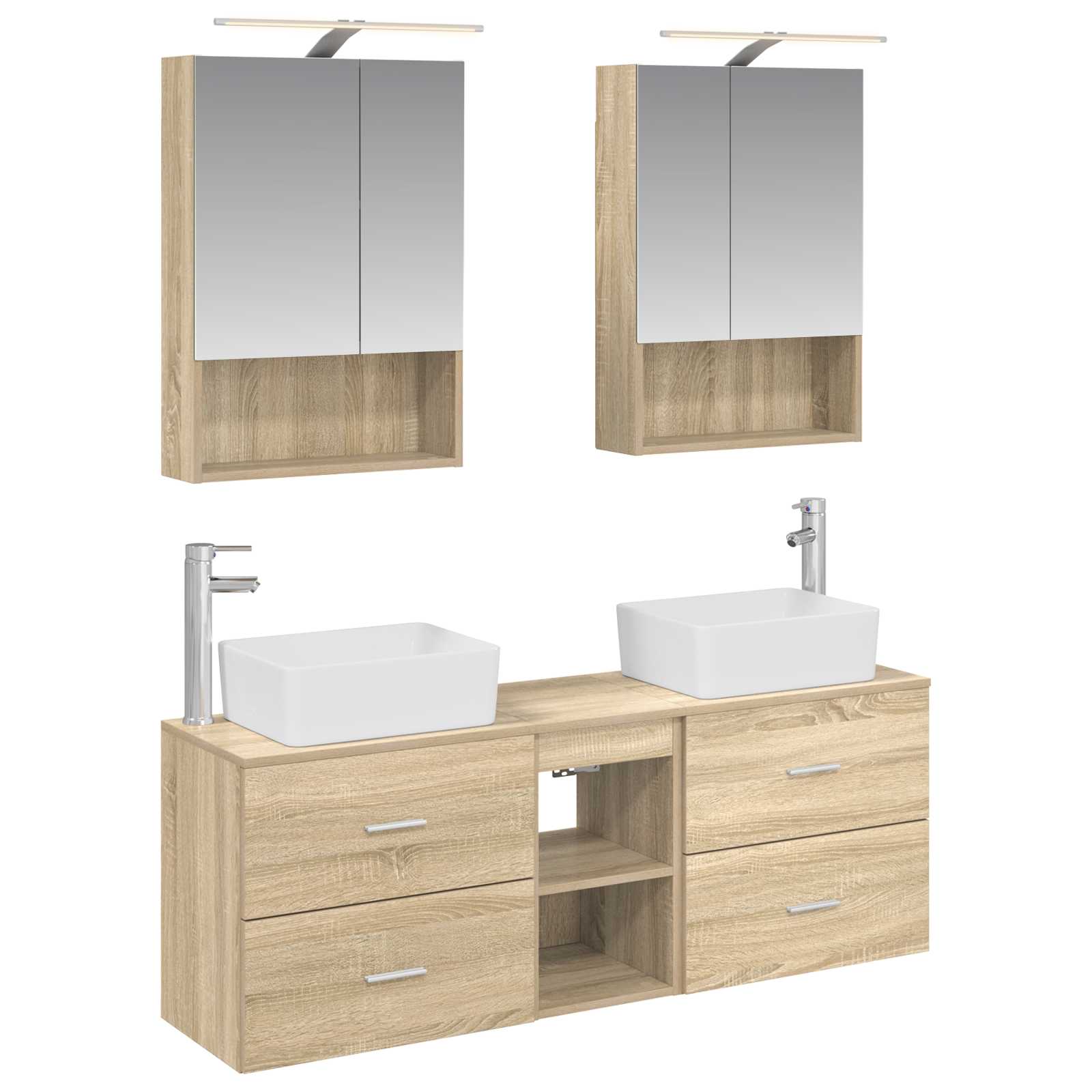 Badkamermeubelset 5 pcs Sonoma Eiken Bewerkt hout en glas is nu te koop bij PeponiXL, paradijselijk wonen!