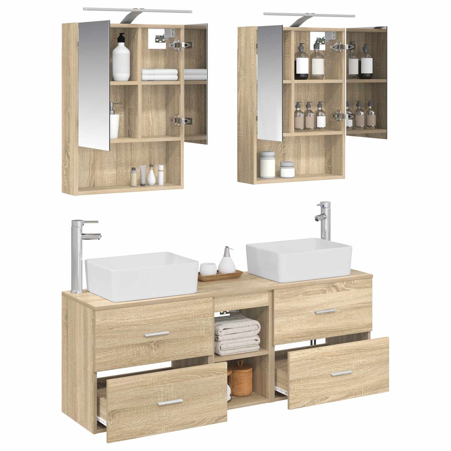 Badkamermeubelset 5 pcs Sonoma Eiken Bewerkt hout en glas is nu te koop bij PeponiXL, paradijselijk wonen!