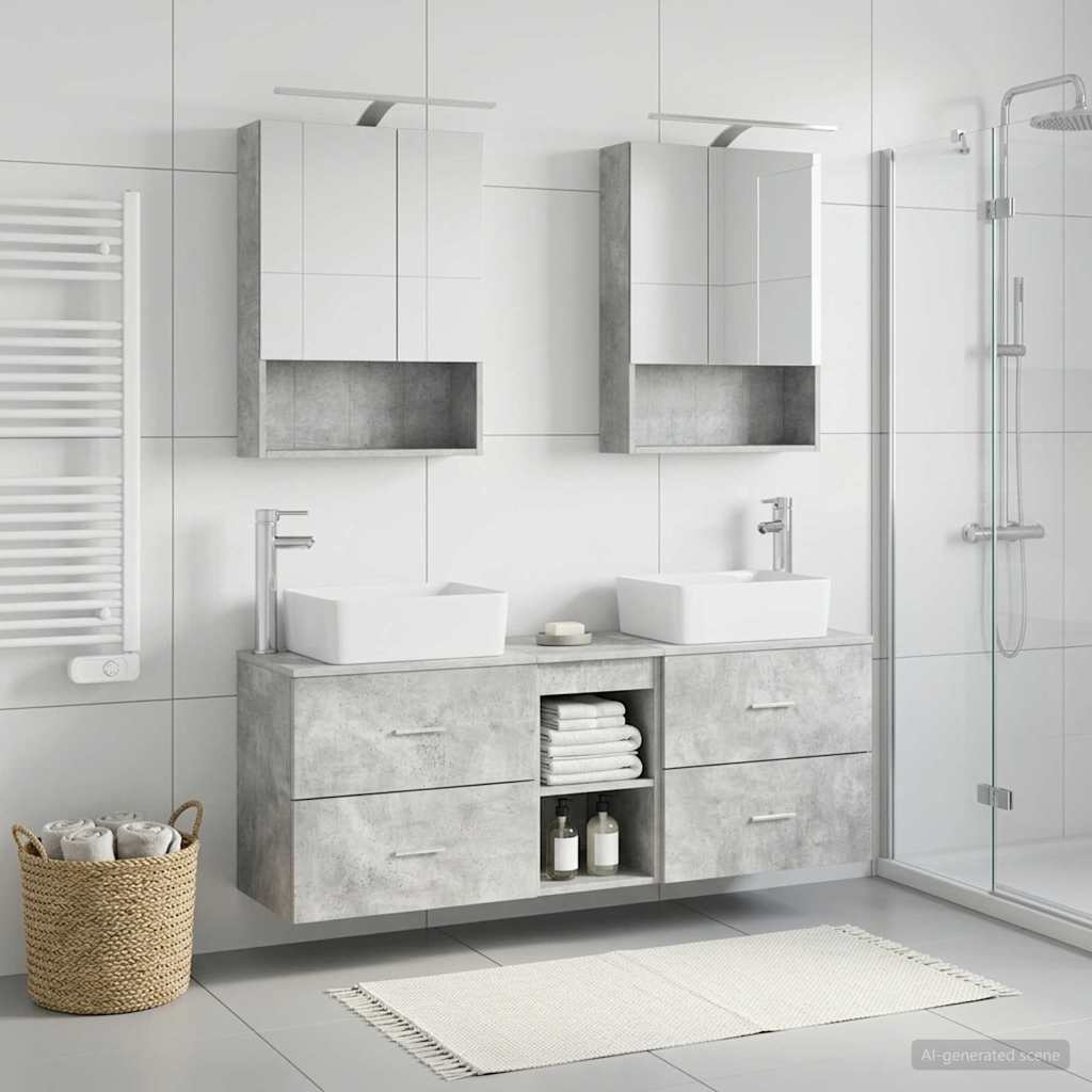 Badkamermeubelset 5 pcs Betongrijs Bewerkt hout en glas is nu te koop bij PeponiXL, paradijselijk wonen!