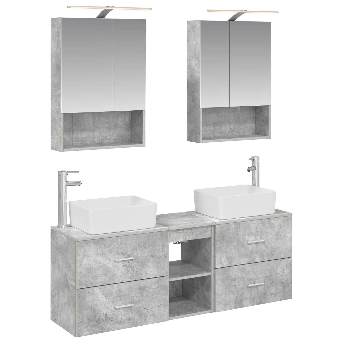 Badkamermeubelset 5 pcs Betongrijs Bewerkt hout en glas is nu te koop bij PeponiXL, paradijselijk wonen!