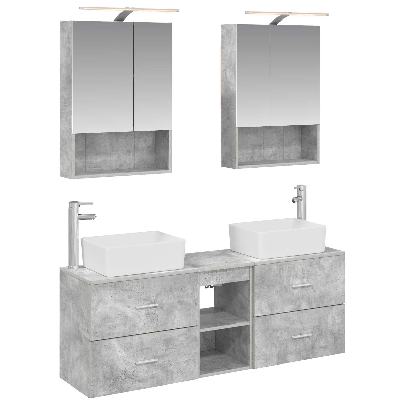 Badkamermeubelset 5 pcs Betongrijs Bewerkt hout en glas is nu te koop bij PeponiXL, paradijselijk wonen!