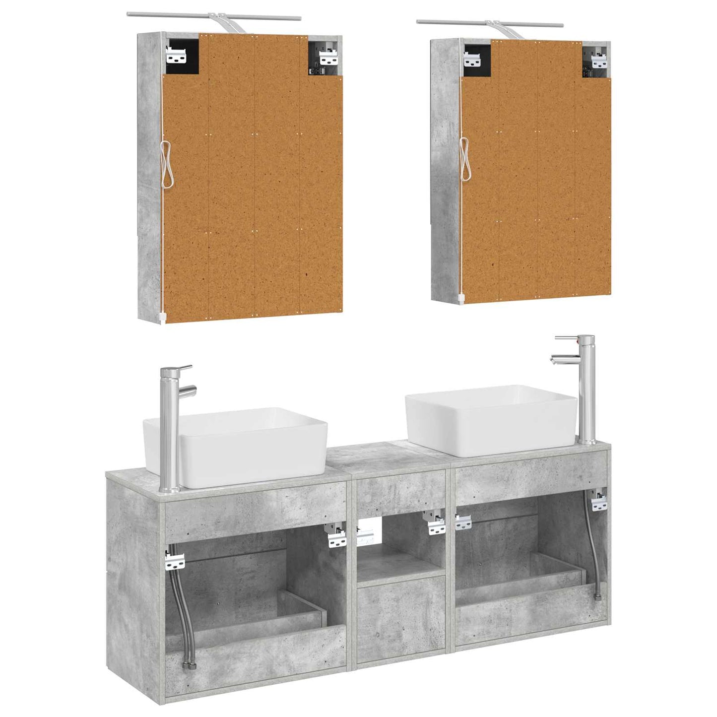 Badkamermeubelset 5 pcs Betongrijs Bewerkt hout en glas is nu te koop bij PeponiXL, paradijselijk wonen!