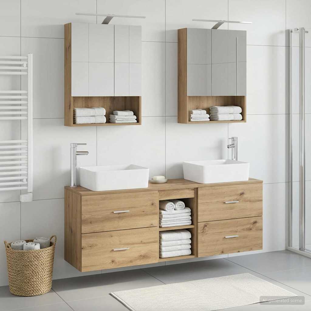 Badkamermeubelset 5 st Artisanaal eiken Bewerkt hout en glas is nu te koop bij PeponiXL, paradijselijk wonen!