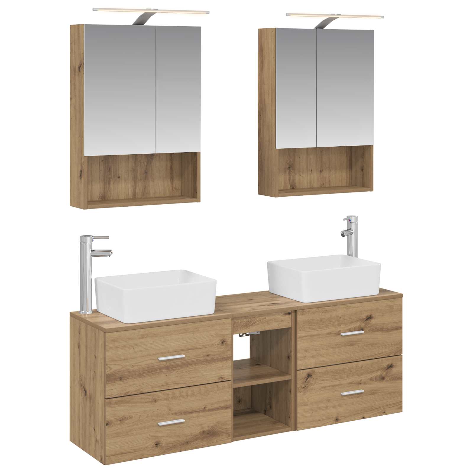 Badkamermeubelset 5 st Artisanaal eiken Bewerkt hout en glas is nu te koop bij PeponiXL, paradijselijk wonen!