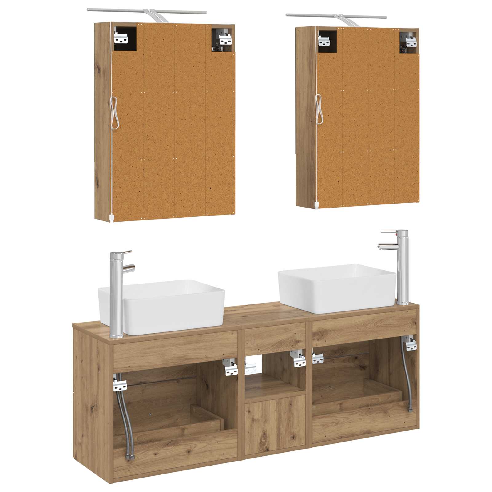 Badkamermeubelset 5 st Artisanaal eiken Bewerkt hout en glas is nu te koop bij PeponiXL, paradijselijk wonen!