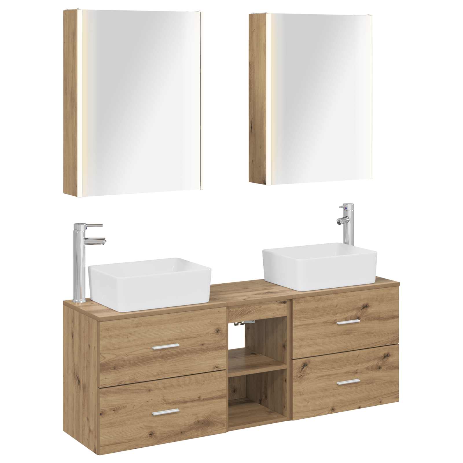 Badkamermeubelset 5 st Artisanaal eiken Bewerkt hout en glas is nu te koop bij PeponiXL, paradijselijk wonen!