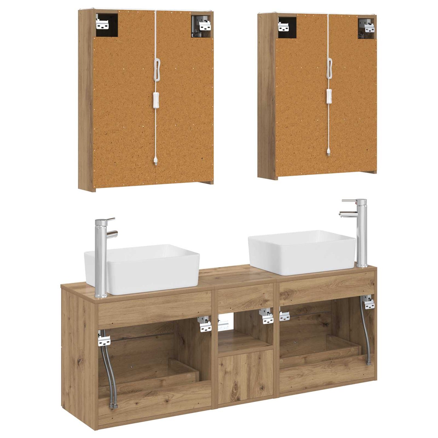 Badkamermeubelset 5 st Artisanaal eiken Bewerkt hout en glas is nu te koop bij PeponiXL, paradijselijk wonen!