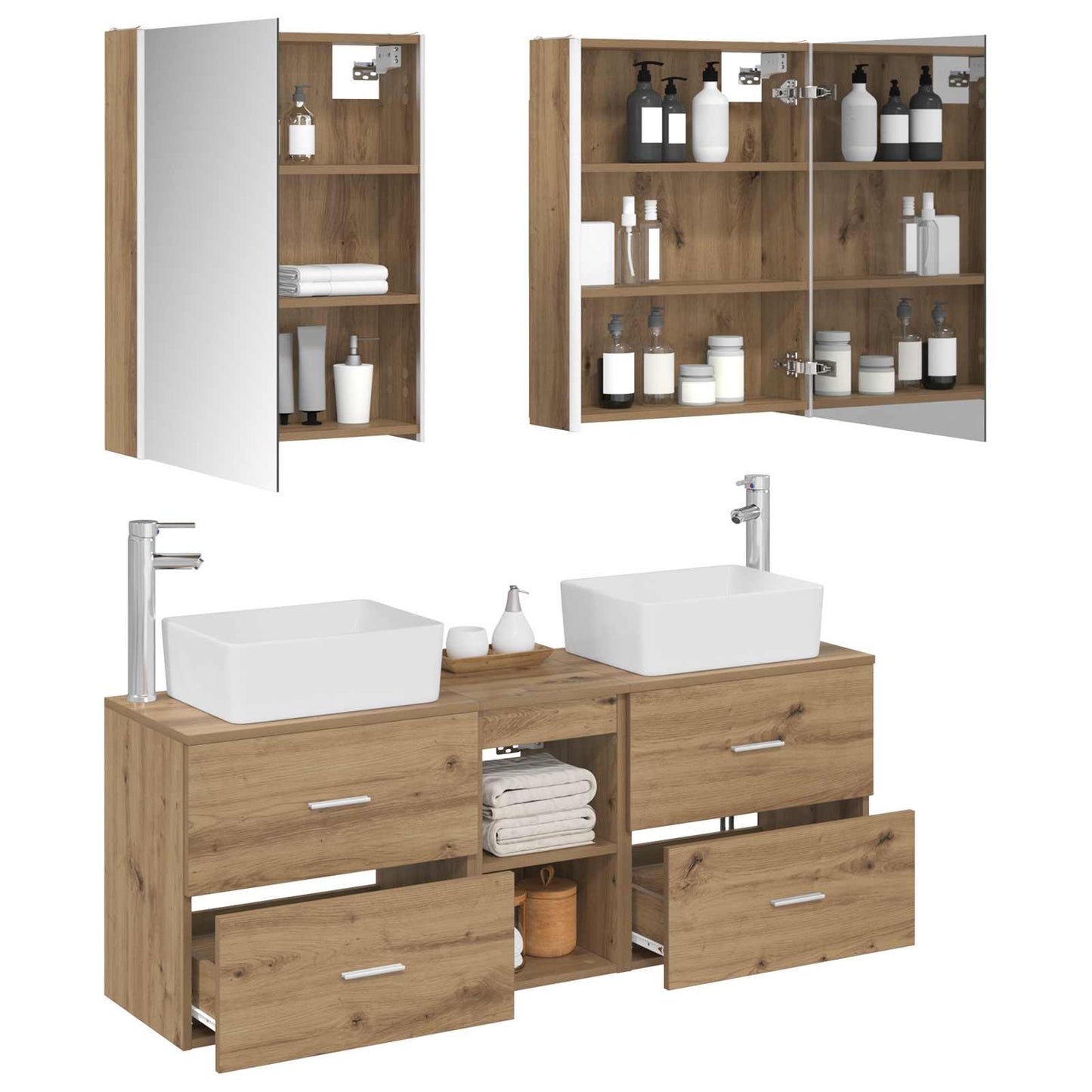 Badkamermeubelset 5 st Artisanaal eiken Bewerkt hout en glas is nu te koop bij PeponiXL, paradijselijk wonen!