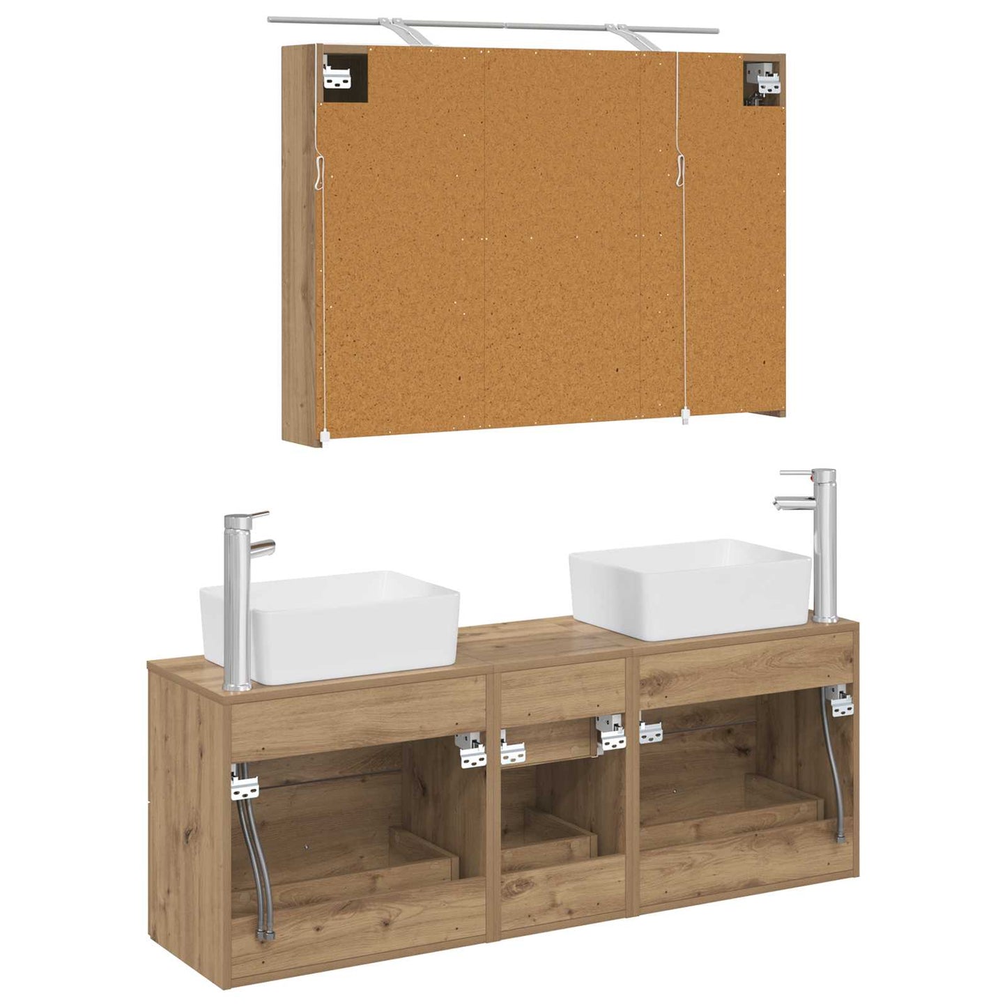 Badkamermeubelset 4 st Artisanaal eiken Bewerkt hout en glas is nu te koop bij PeponiXL, paradijselijk wonen!