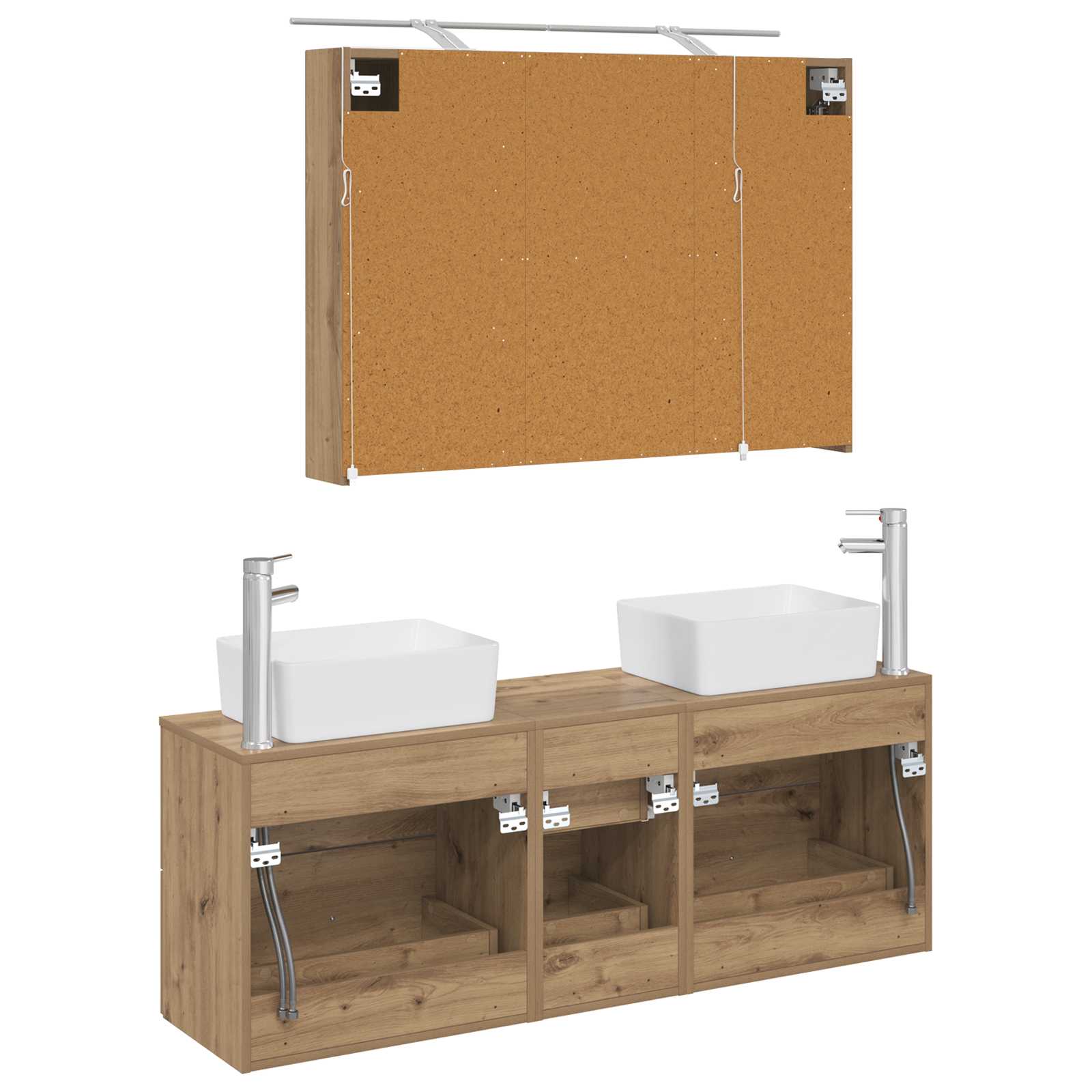 Badkamermeubelset 4 st Artisanaal eiken Bewerkt hout en glas is nu te koop bij PeponiXL, paradijselijk wonen!