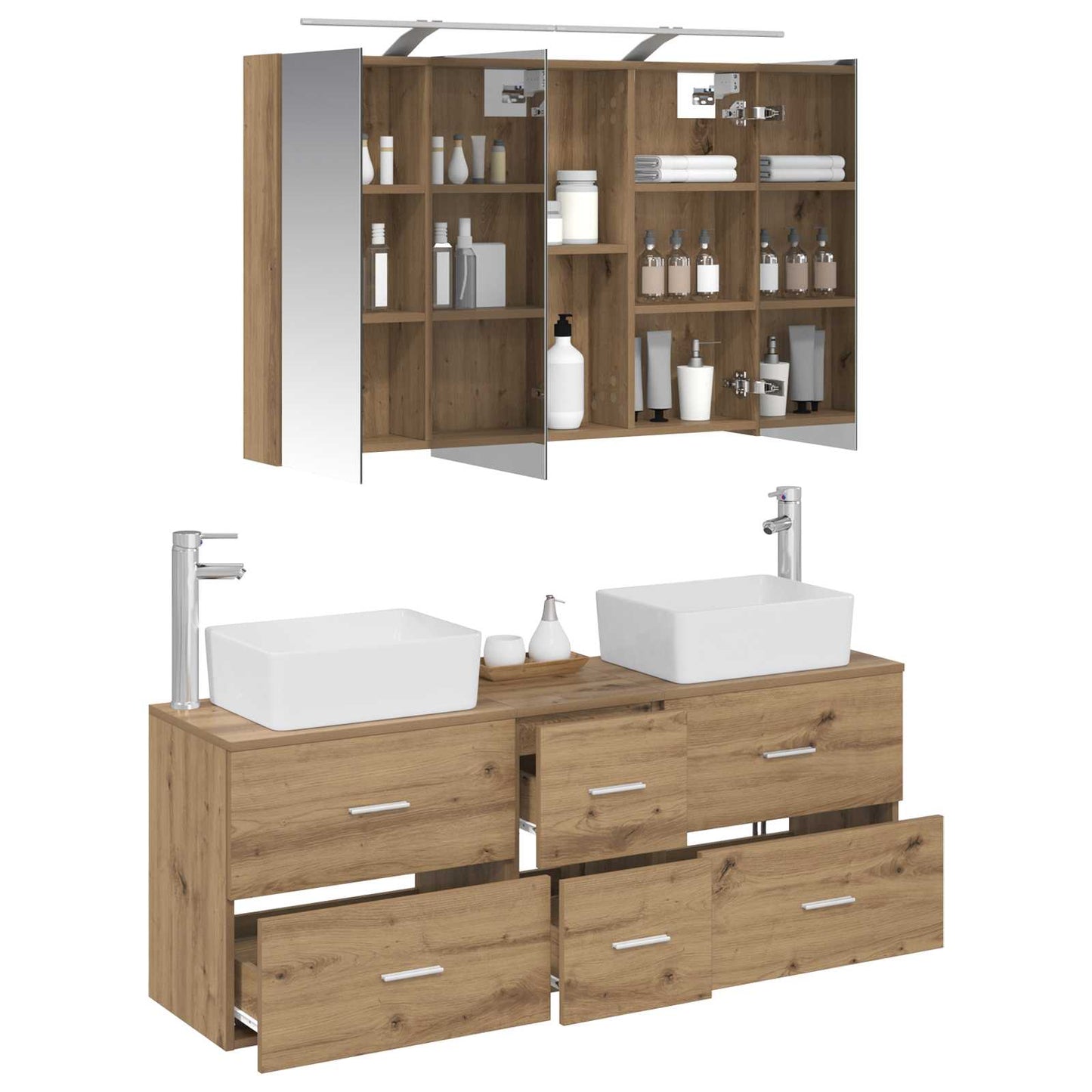 Badkamermeubelset 4 st Artisanaal eiken Bewerkt hout en glas is nu te koop bij PeponiXL, paradijselijk wonen!