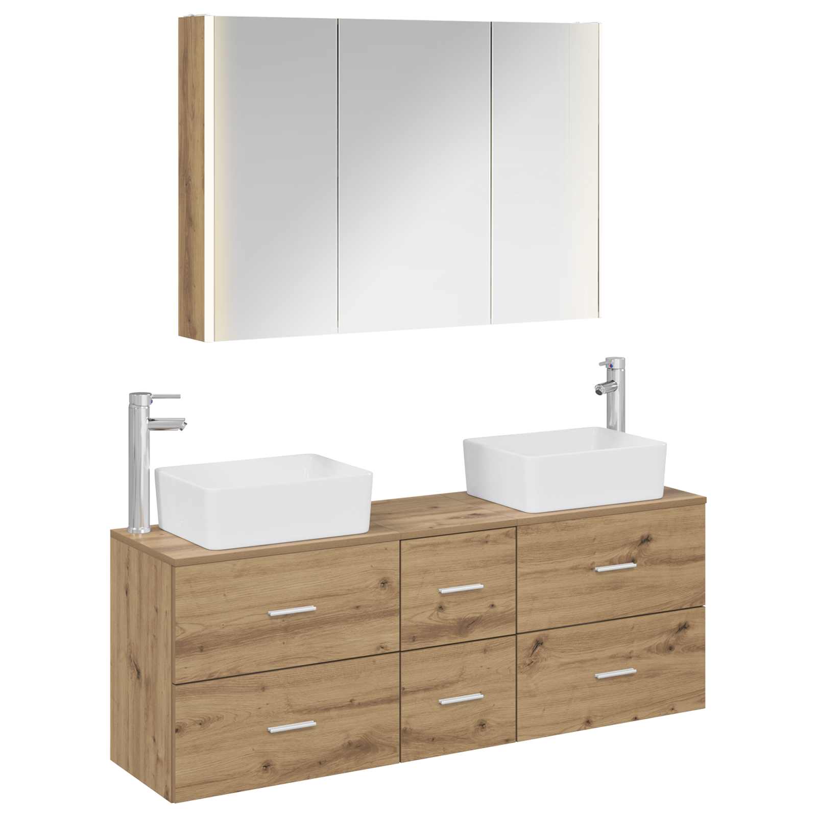 Badkamermeubelset 4 st Artisanaal eiken Bewerkt hout en glas is nu te koop bij PeponiXL, paradijselijk wonen!