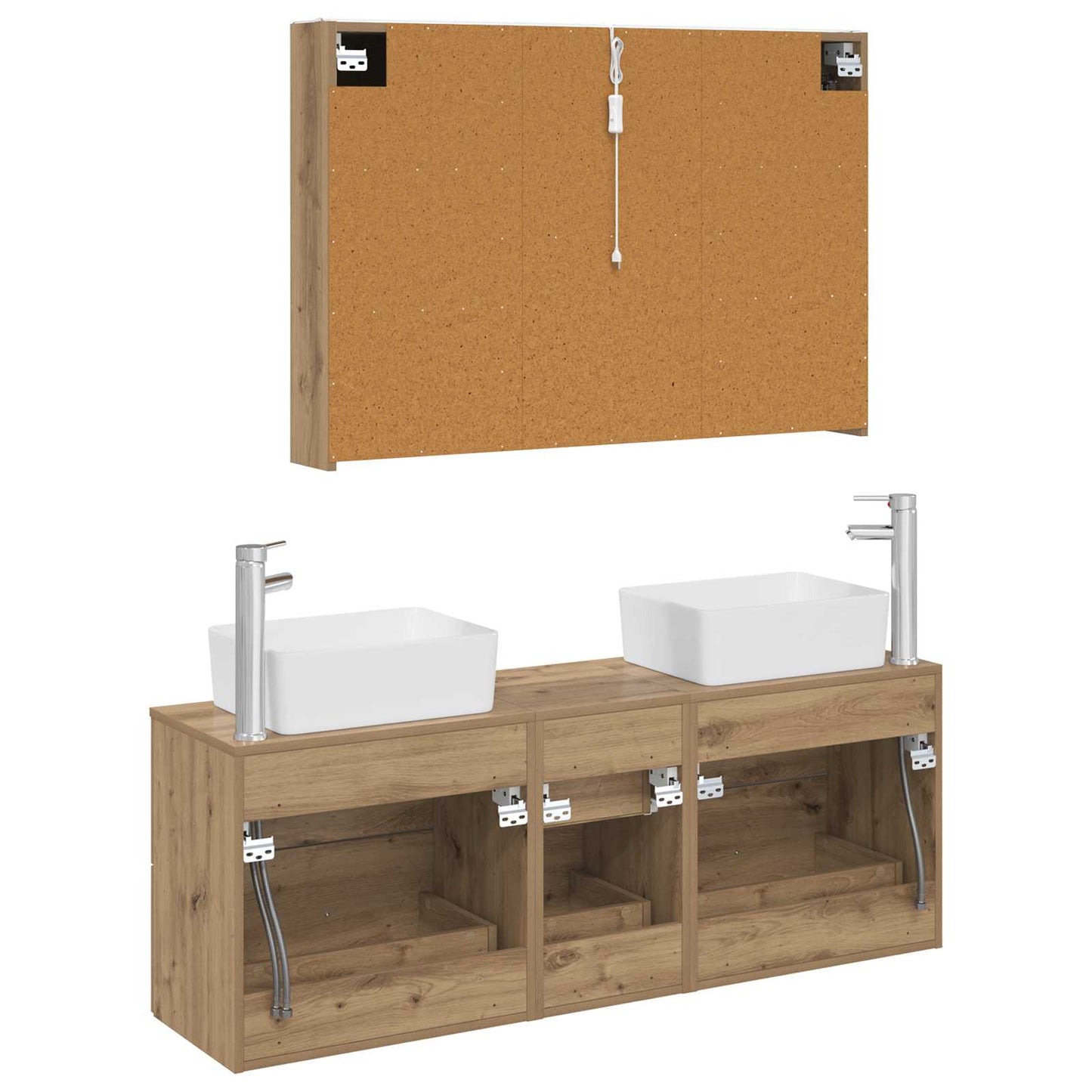 Badkamermeubelset 4 st Artisanaal eiken Bewerkt hout en glas is nu te koop bij PeponiXL, paradijselijk wonen!