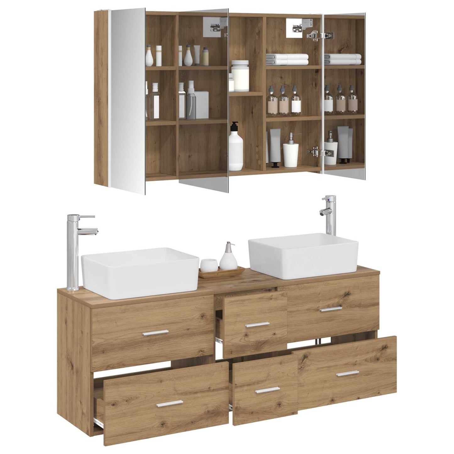 Badkamermeubelset 4 st Artisanaal eiken Bewerkt hout en glas is nu te koop bij PeponiXL, paradijselijk wonen!