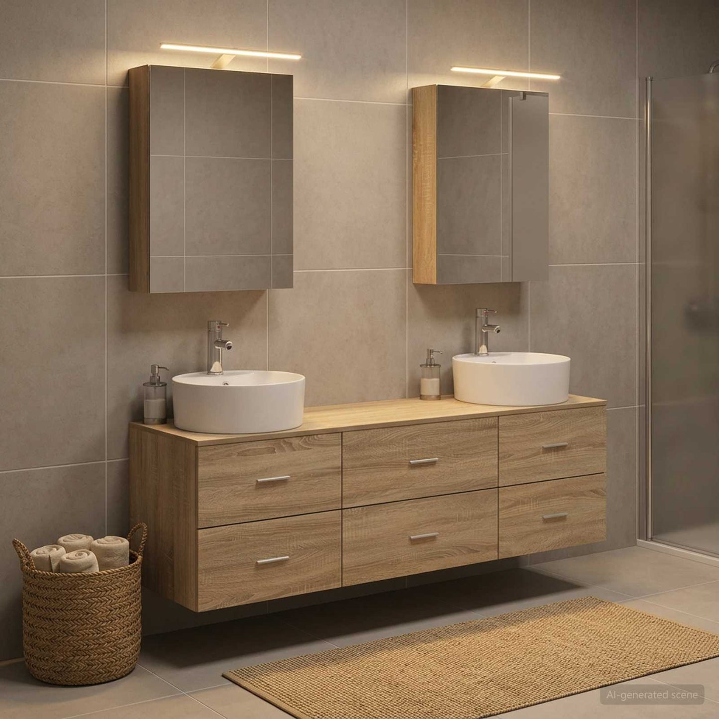 Badkamermeubelset 5 pcs Sonoma Eiken Bewerkt hout en glas is nu te koop bij PeponiXL, paradijselijk wonen!