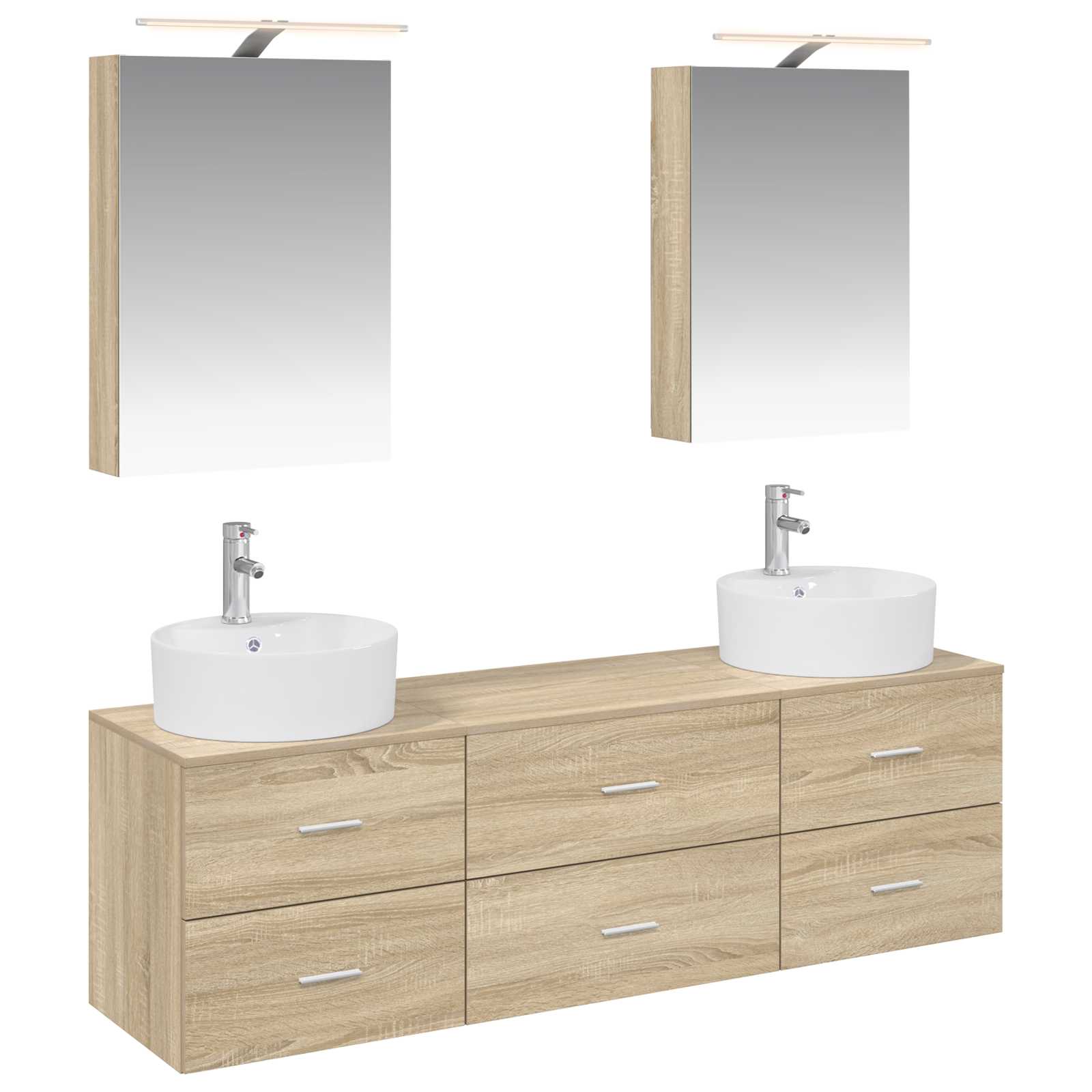 Badkamermeubelset 5 pcs Sonoma Eiken Bewerkt hout en glas is nu te koop bij PeponiXL, paradijselijk wonen!