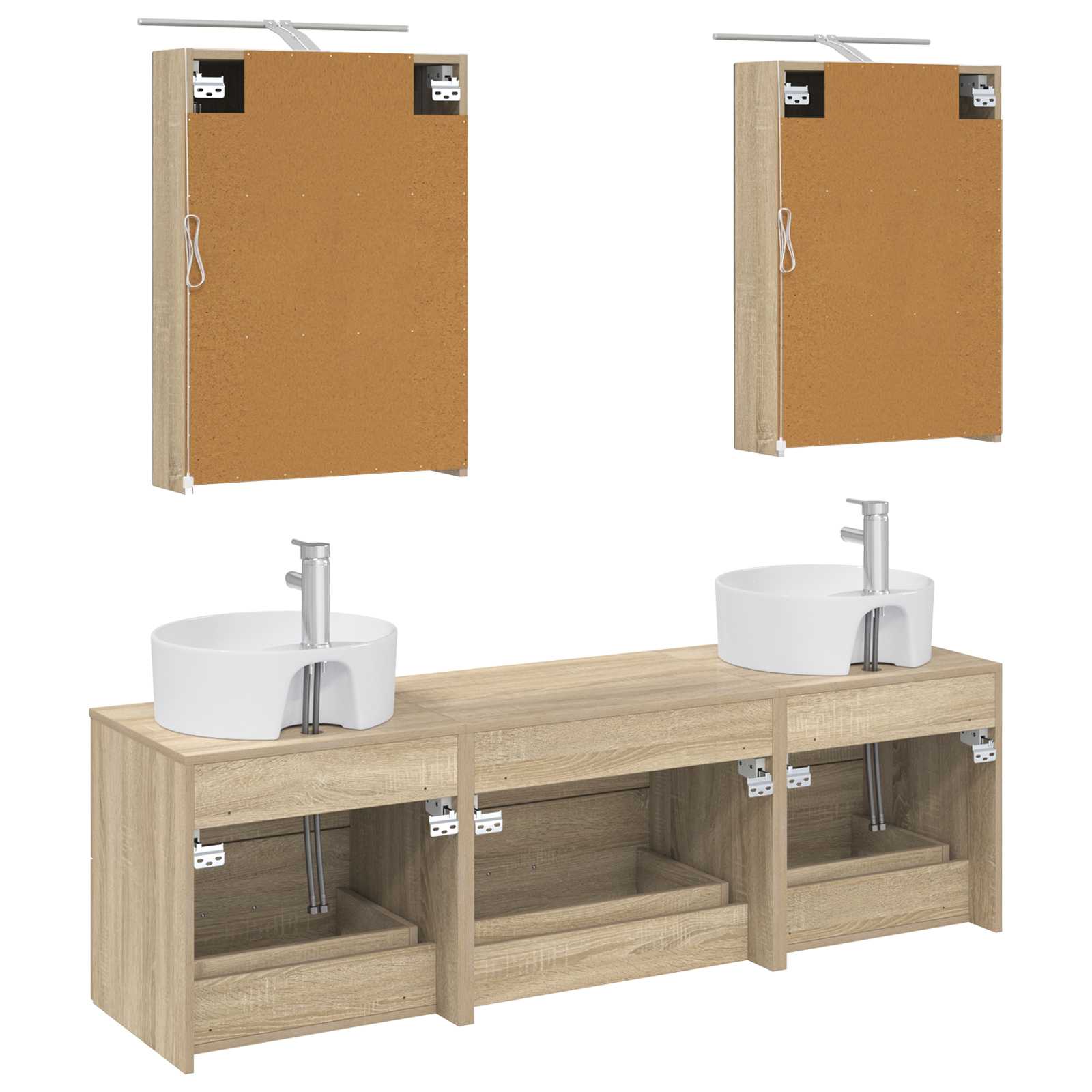Badkamermeubelset 5 pcs Sonoma Eiken Bewerkt hout en glas is nu te koop bij PeponiXL, paradijselijk wonen!